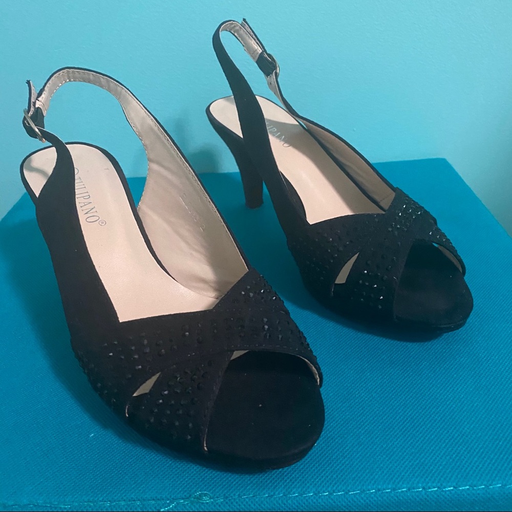 Tulipano black sequence open toe heels